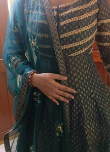 Elegant Teal Kurta Set with Golden Embellishments