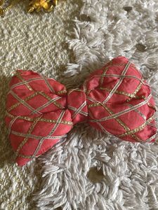 Coral Bow Hair Clip with Gold Trim