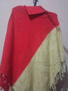Chic Two-Tone Poncho with Tassels