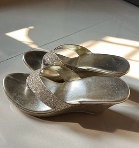 Sparkly Gold Wedge Heels