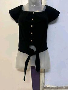SHEIN BRANDED Black Tie-Front Top