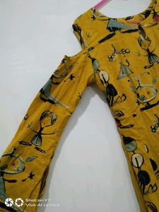 Unique Yellow Print Cold Shoulder Dress