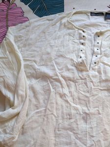 Cream Linen Blend Henley Top