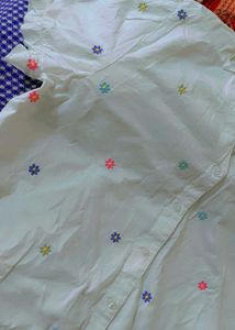 Cute Floral Embroidered White Shirt