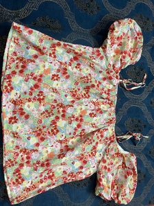 pure cotton Floral Print Puff Sleeve Top