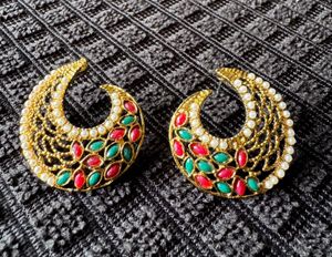 Gold Earrings with Red &amp; Green Stones