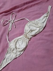 Strapless Bikini Top with Gold Chain Detail