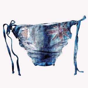 Denim Print Ruffled Bikini Bottoms