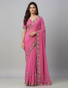 Pink Embellished Saree with Blouse Piece