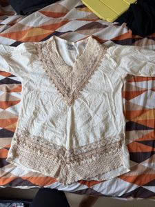 Boho Lace Trim White Tunic Top