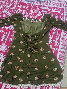 Olive Green Printed Padded short kurti