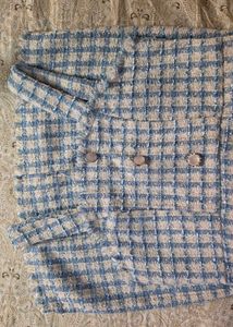 Chic Blue &amp; Beige Plaid Tweed Dress