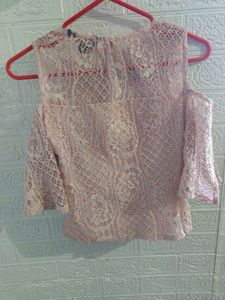Baby Pink Lace Cold Shoulder Top