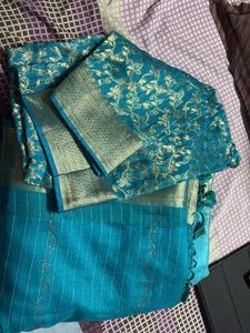 Elegant Blue &amp; Gold Saree