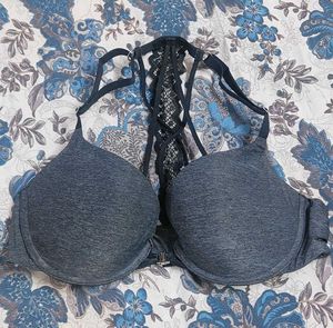 Gray Push-Up Bra with Lace Detail
