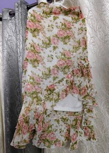 Floral Ruffle Hem Midi Skirt