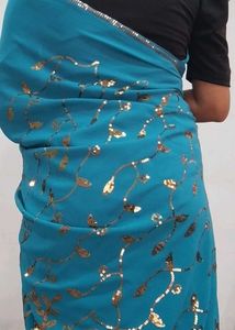 Teal Sequin Sari