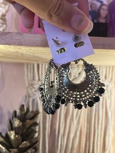 Oxidized Jhumka Earrings with Black Beads