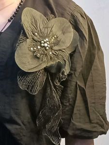 Chic Black Bolero Jacket with Flower Detail