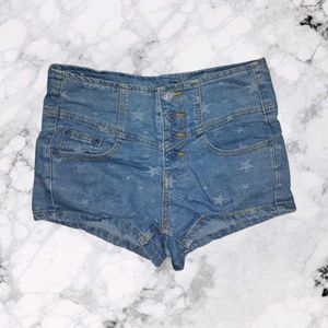 ✨⭐High Waist Star Printed Denim Shorts  XS/S  Blu