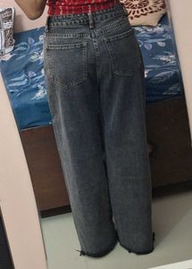 highwaisted Grey Wash Wide Leg Jeans