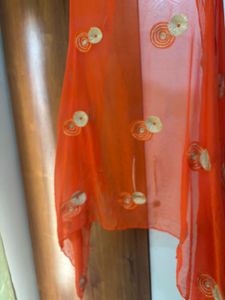 Vibrant Orange Dupatta with Gold Embellishments