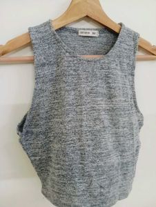 Gray Textured Sleeveless Crop Top