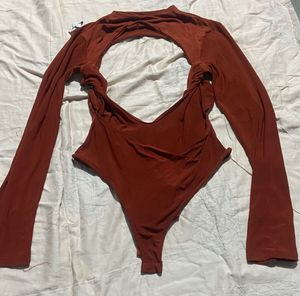 Rust Cutout Tie Front and Backless Bodysuit