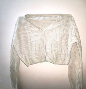 Cream Cropped Knit Cardigan