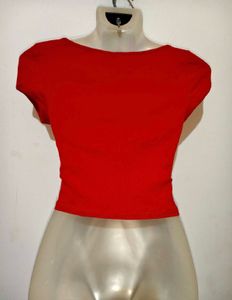 H&amp;M Divided Orange Ribbed Crop Top (Square Neck)