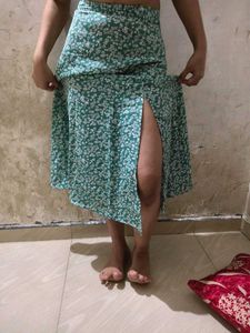 Green Floral Midi Skirt