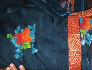 Beautiful Navy Blue Floral Saree