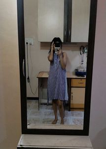 Purple Striped Shirt Dress with Waist Tie