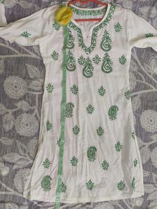 White Kurta with Green Paisley Print