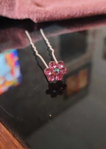Pink Flower Hair Pins - Set of 7