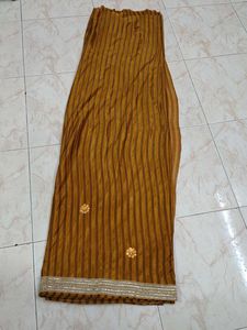 Mustard Striped Saree with Embellishments