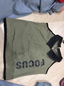 Olive Green Collared Crop Top