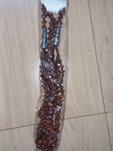 wooden beaded metal necklace brown color