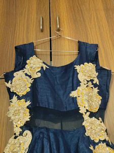 Elegant Navy Blue Embellished Dress