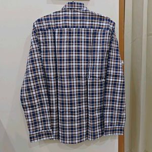 Checked Cotton Shirt | Navy &amp; Beige Plaid