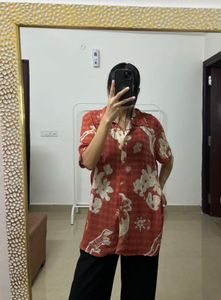Floral Rust Orange Casual Chiffon Shirt