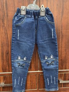 Cute Cat Embroidered Denim Jeans for Girls