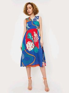 Vibrant Print Sleeveless Midi Dress