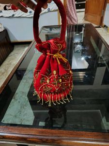 Red Embroidered Potli Bag