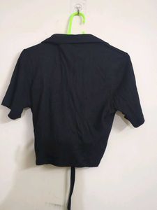 Chic Black Ruched Drawstring Top