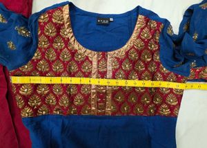 Elegant Blue Kurta Set with Red Pants