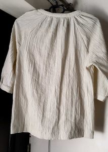 Beige Textured V-Neck Blouse