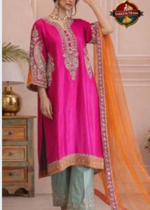 3D Heavy Chinon Embroidery Kurti Palazzo