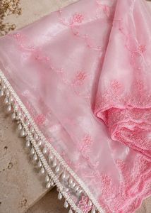 Pink Embroidered organza Dupatta
