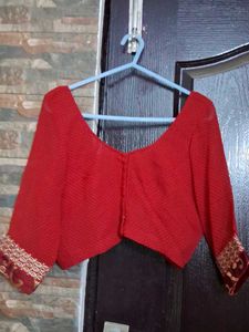 Red Floral Print Saree with Embellished Border